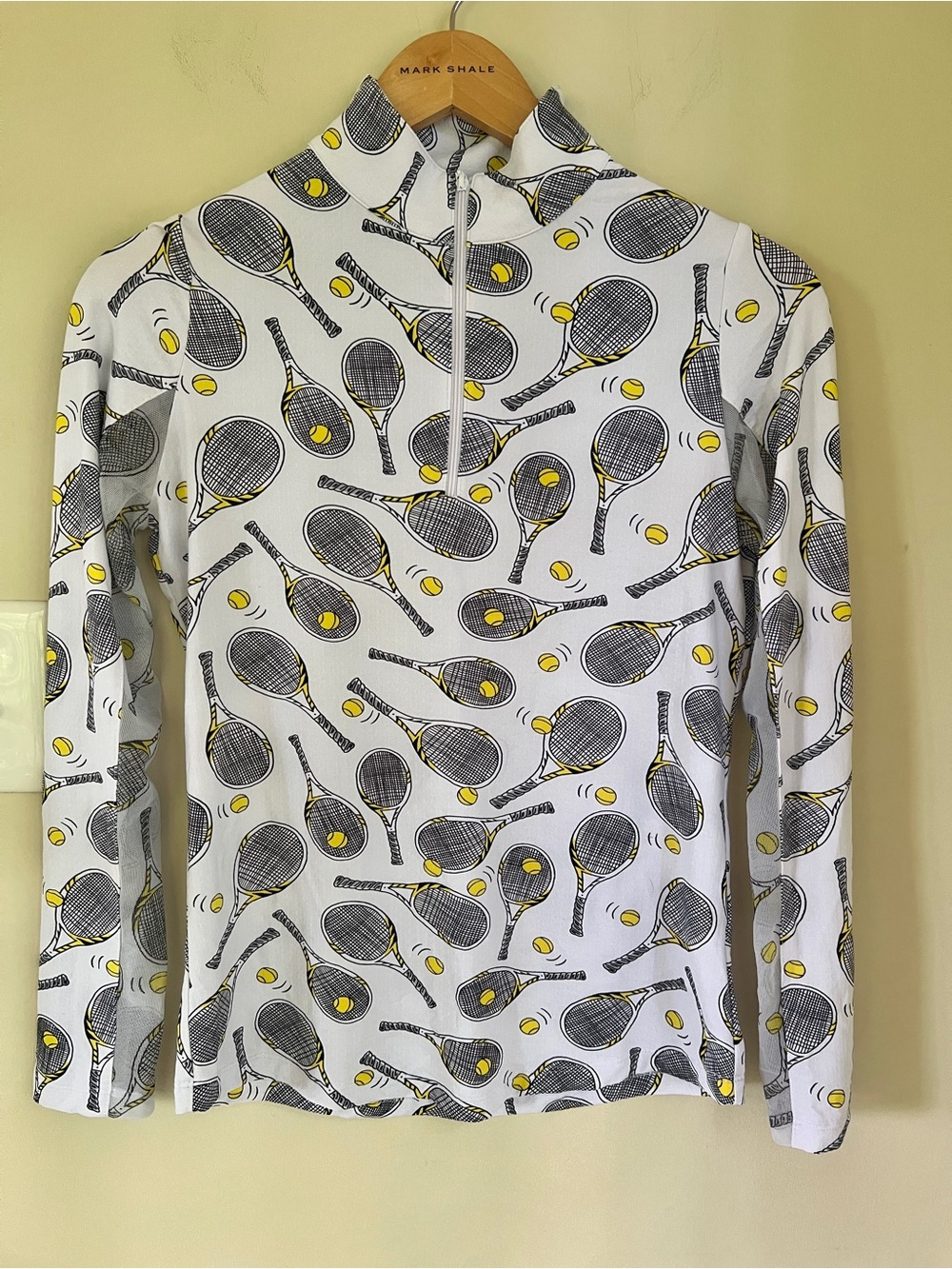 IBKÜL Tennis Print Long Sleeve Mock Neck Top, Venus White, Size XS - Picture 2 of 11